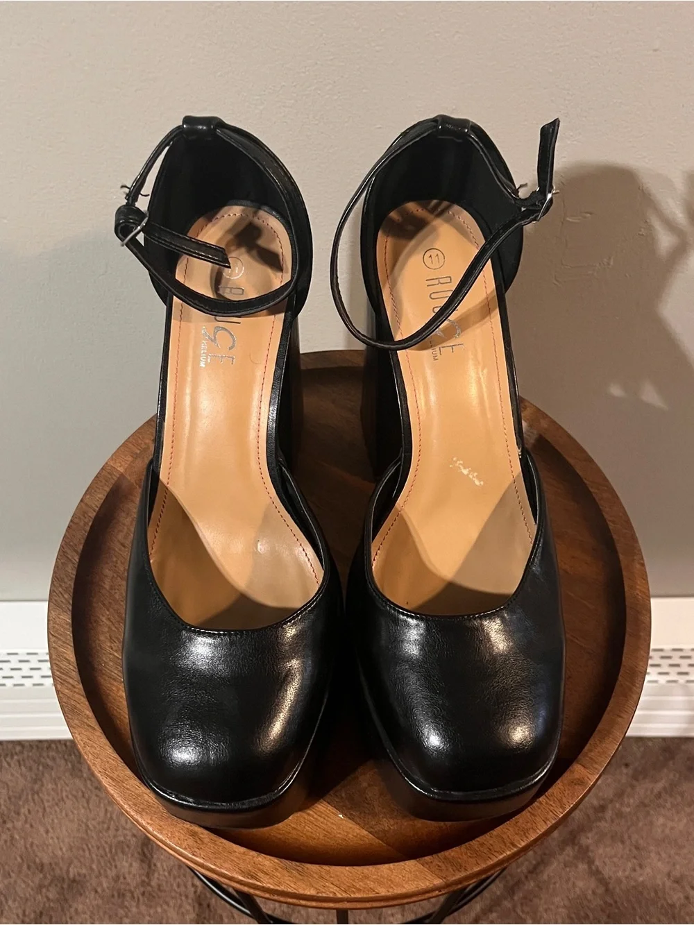 Rouge! Black Platform Ankle-Strap Pumps Worn Once